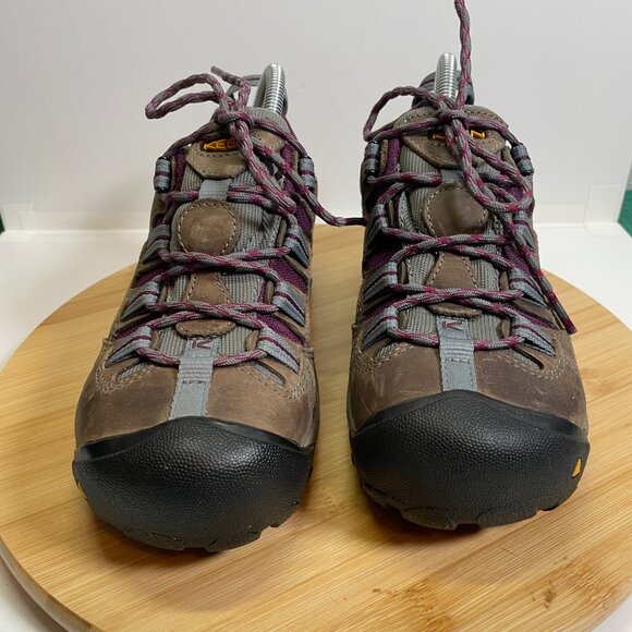 KEEN Women 7 Brown Purple Detroit Low Steel Toe Shoe Work Safety Utility Leather - Picture 5 of 9